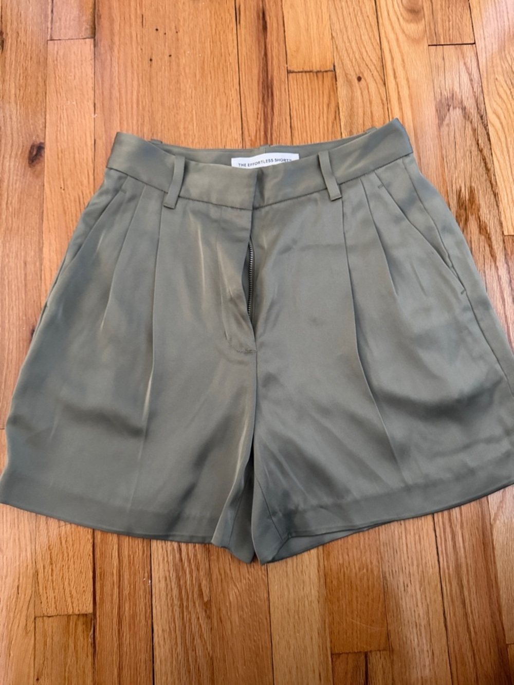Aritzia Olive High-Waist Pleated Shorts